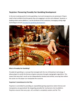 Tecpinion Pioneering Provably Fair Gambling Development