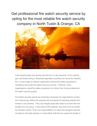 Get professional fire watch security service by opting for the most reliable fire watch security company in North Tustin