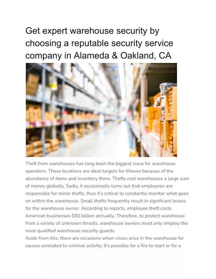 get expert warehouse security by choosing