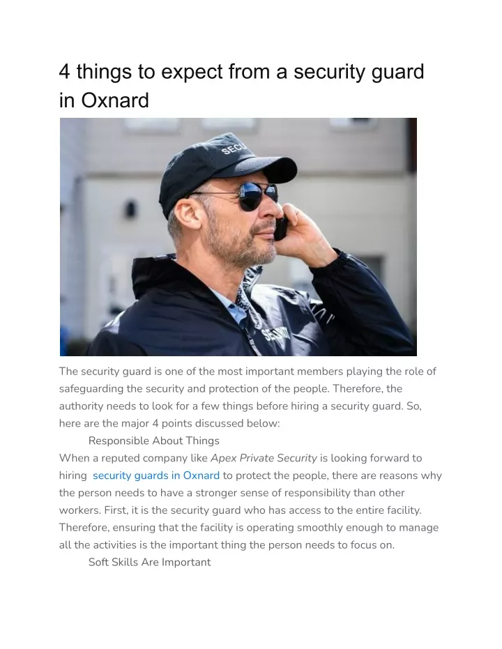 4 things to expect from a security guard in oxnard