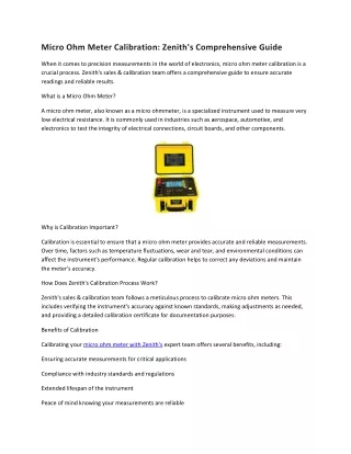 micro ohm meter calibration zenith