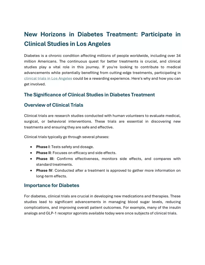 new horizons in diabetes treatment participate