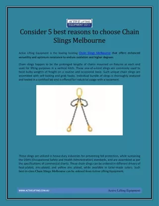 Consider 5 key points before buying the Lifting chain slings