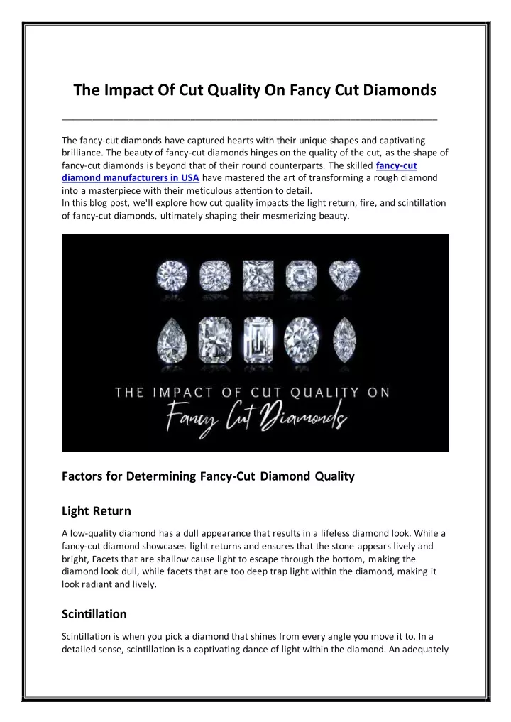 the impact of cut quality on fancy cut diamonds