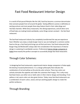 Fast Food Restaurant Interior Design