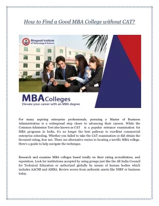 How to Find a Good MBA College without CAT?