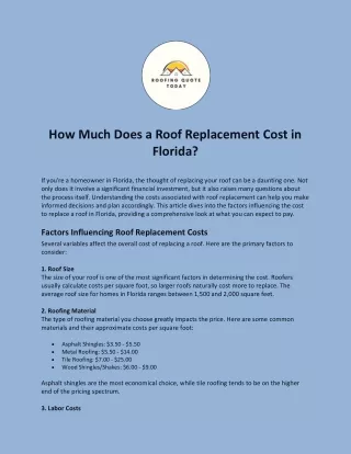 How Much Does a Roof Replacement Cost in Florida?