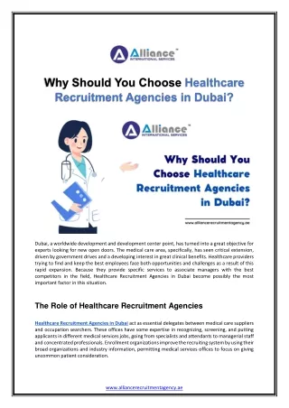 Why Should You Choose Healthcare Recruitment Agencies in Dubai