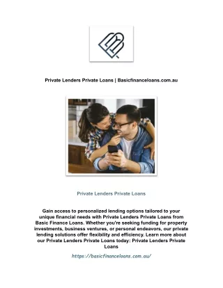 Private Lenders Private Loans | Basicfinanceloans.com.au