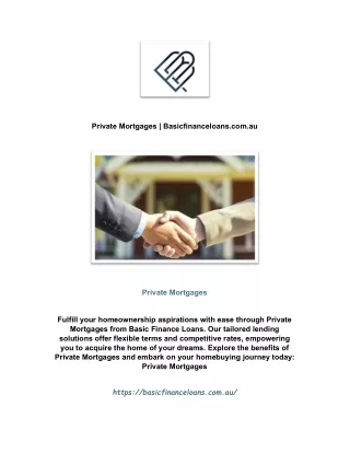 Private Mortgages | Basicfinanceloans.com.au