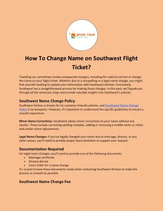 How To Change Name on Southwest Flight Ticket?