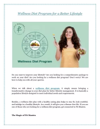 Wellness Diet Program for a Better Lifestyle