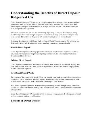 Understanding the Benefits of Direct Deposit Ridgecrest CA