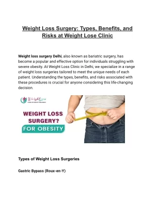 Best Weight Lose Clinic in Delhi: Weight Loss Surgery Guide