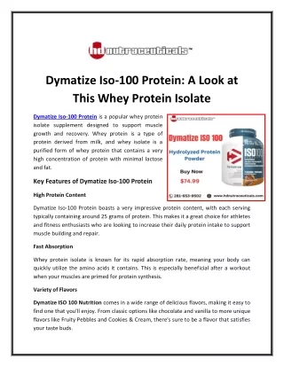 Dymatize Iso-100 Protein - A Look at This Whey Protein Isolate