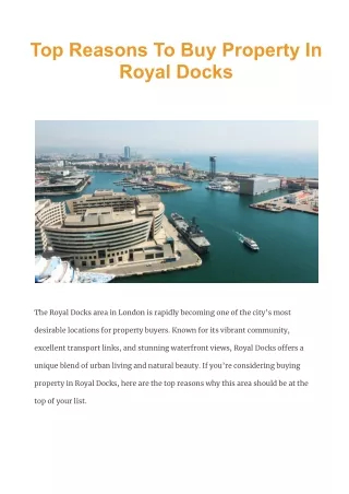 Estate Agents Royal Docks - Top Reasons To Buy Property In Royal Docks