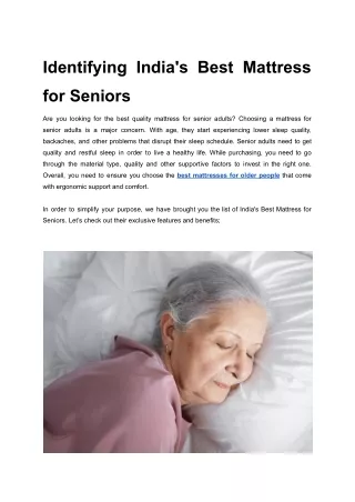 Identifying India's Best Mattress for Seniors