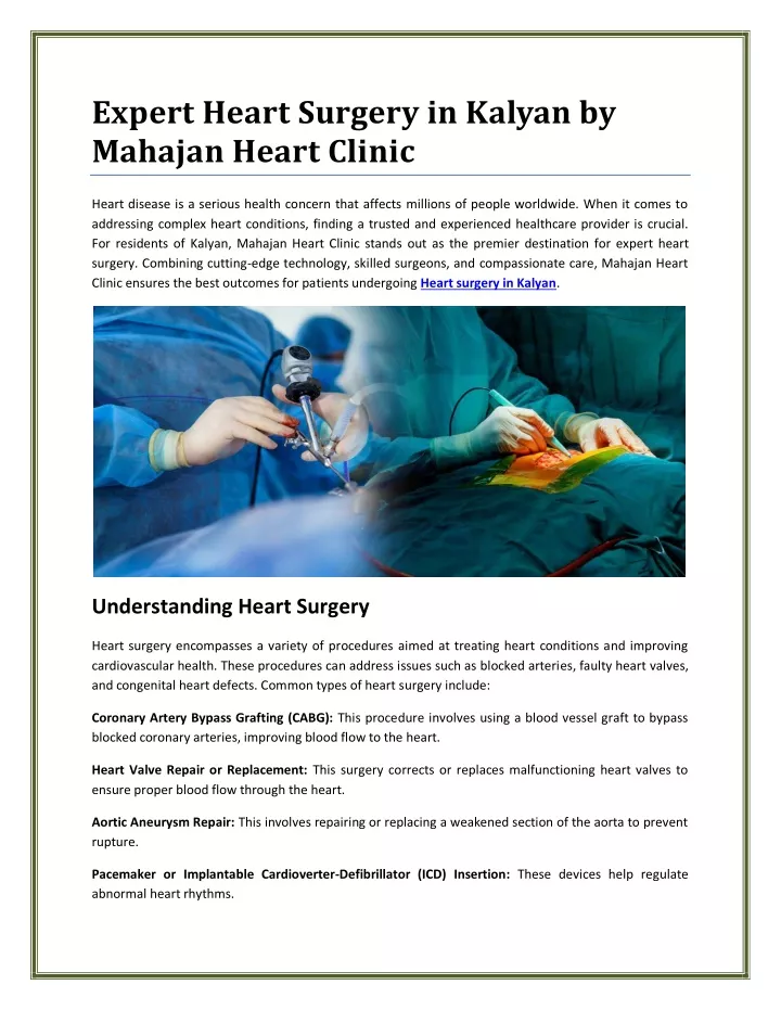 expert heart surgery in kalyan by mahajan heart