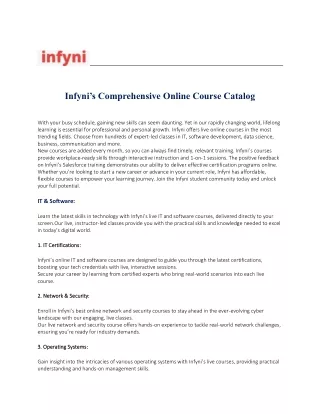 Infyni Comprehensive Online Course Catalog