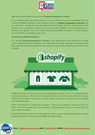 title why choose bsmn consultancy for shopify