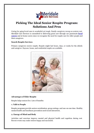 picking the ideal senior respite program