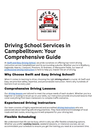 Professional Driving Instructor Campbelltown