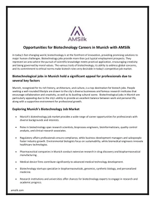 Opportunities for Biotechnology Careers in Munich with AMSilk