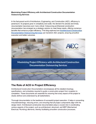 Maximizing Project Efficiency with Architectural Construction Documentation Outsourcing Services