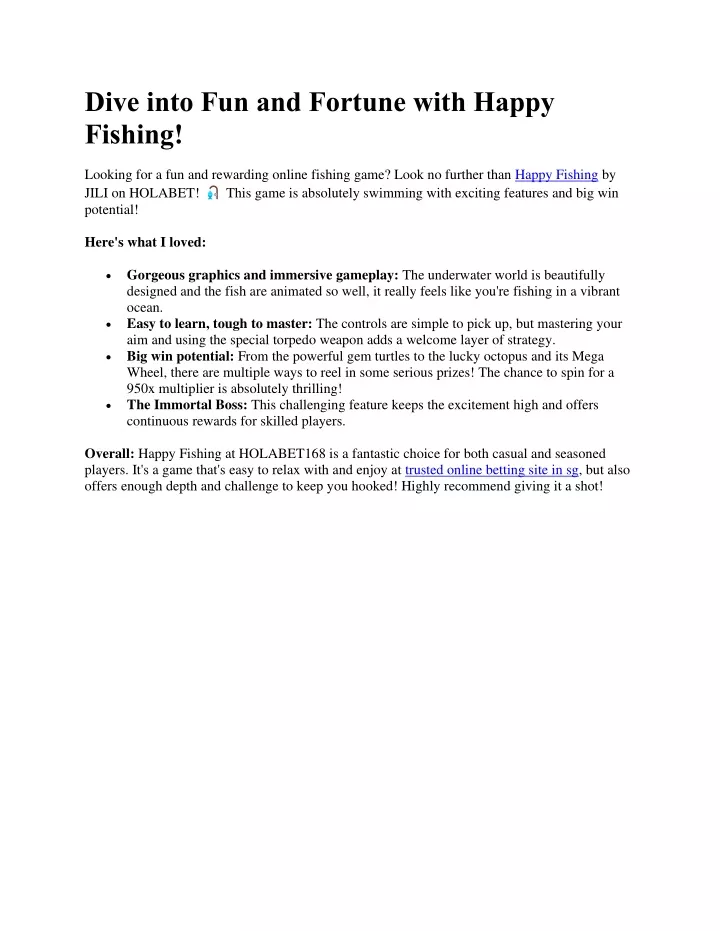 dive into fun and fortune with happy fishing