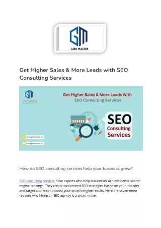 Get Higher Sales and More Leads with SEO Consulting Services - Geek Master