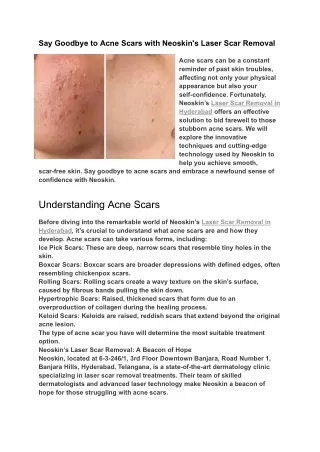 Say Goodbye to Acne Scars with Neoskin's Laser Scar Removal