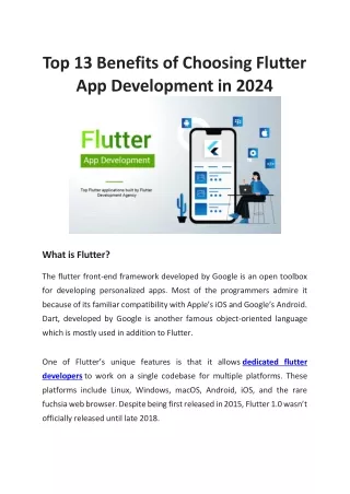 Top 13 Benefits of Choosing Flutter App Development in 2024