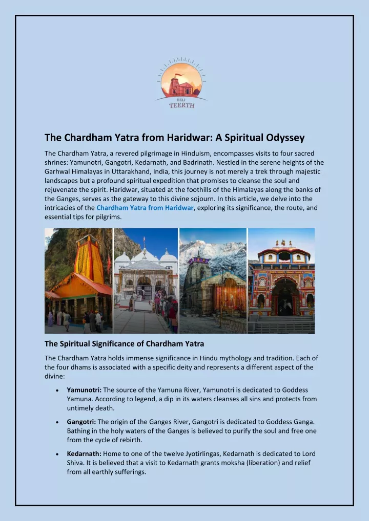 the chardham yatra from haridwar a spiritual