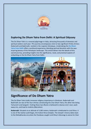 Exploring Do Dham Yatra from Delhi and A Spiritual Odyssey