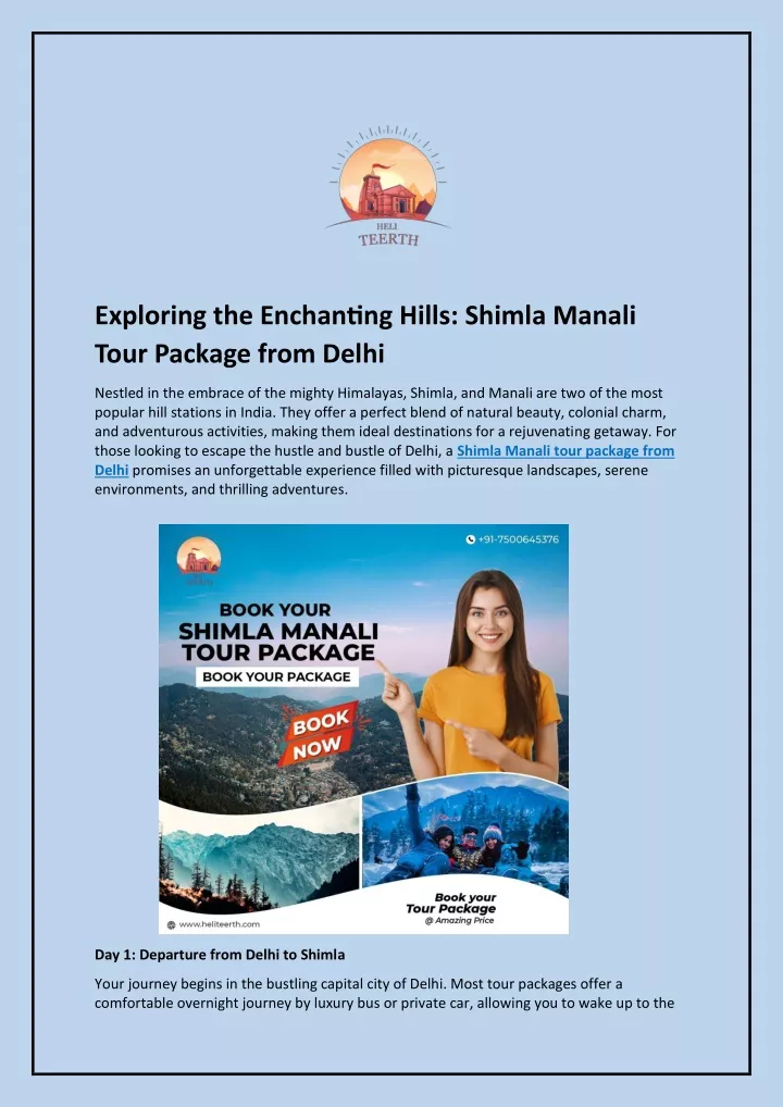 exploring the enchanting hills shimla manali tour