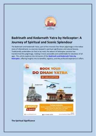 Badrinath and Kedarnath Yatra by Helicopter and A Journey of Spiritual and Scenic Splendour