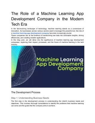 The Role of a Machine Learning App Development Company in the Modern Tech Era