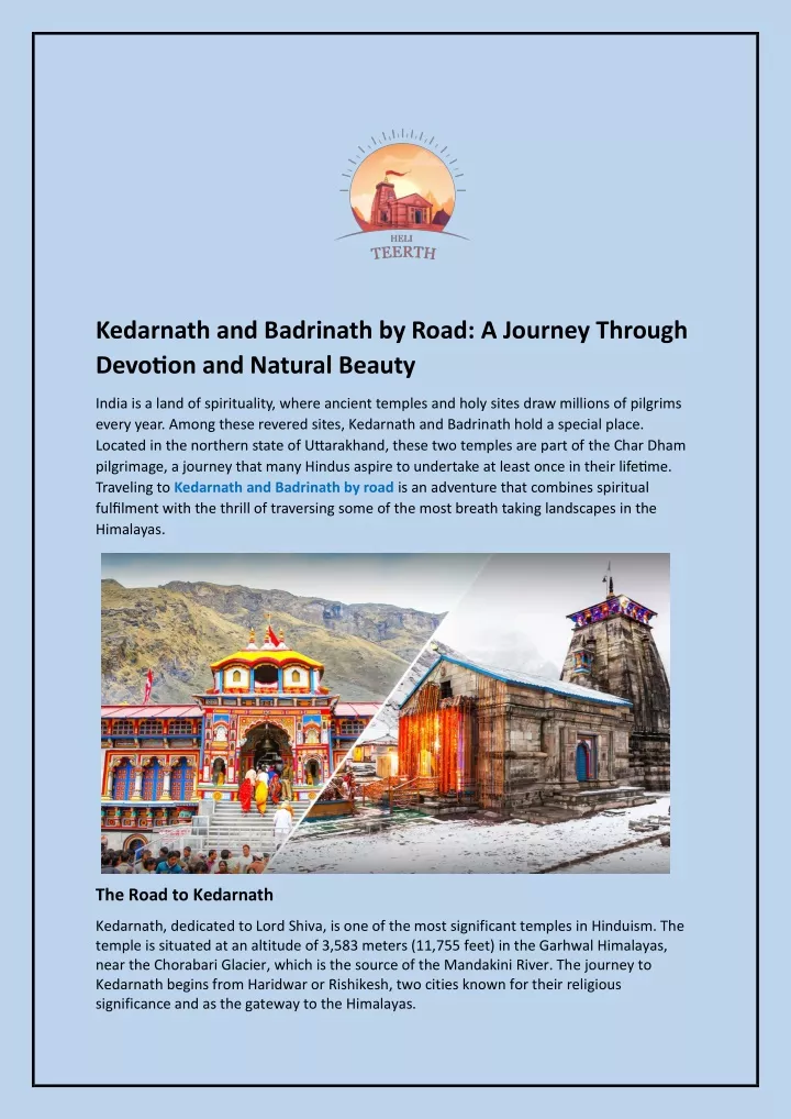 kedarnath and badrinath by road a journey through