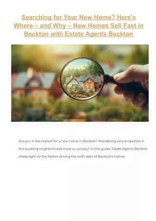 Searching for Your New Home_ Here’s Where – and Why – New Homes Sell Fast in Beckton with Estate Agents Beckton