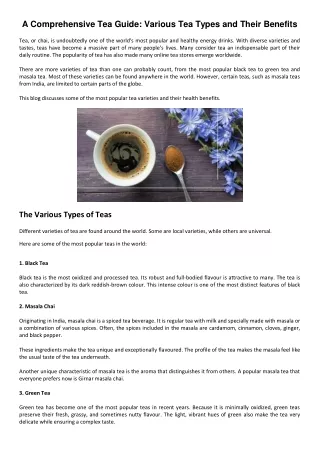 A Comprehensive Tea Guide Various Tea Types and Their Benefits
