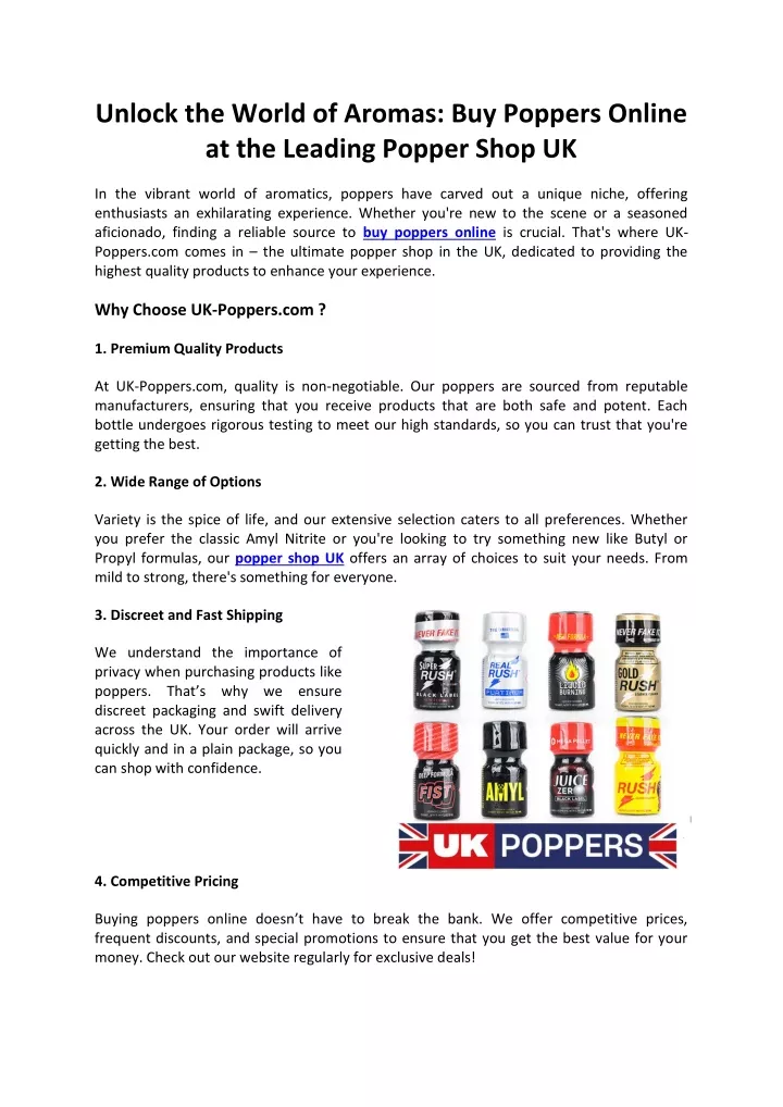 unlock the world of aromas buy poppers online