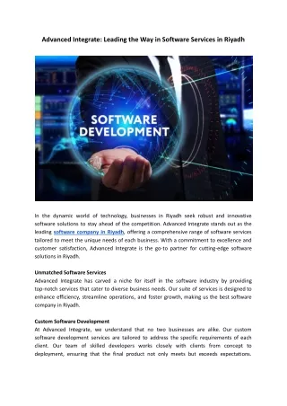 Advanced Integrate: Leading the Way in Software Services in Riyadh