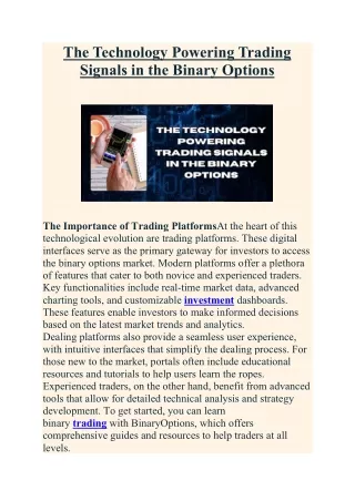 The Technology Powering Trading Signals in the Binary