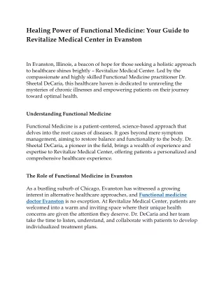 Healing Power of Functional Medicine - Your Guide to Revitalize Medical Center in Evanston - 29-05-2024