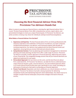 Choosing the Best Financial Advisor Firm Why Precisione Tax Advisors Stands Out