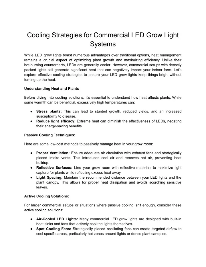 cooling strategies for commercial led grow light