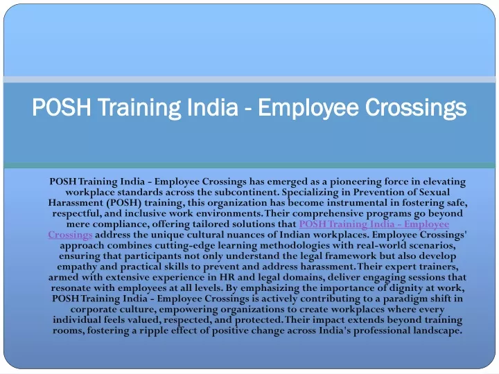 posh training india employee crossings