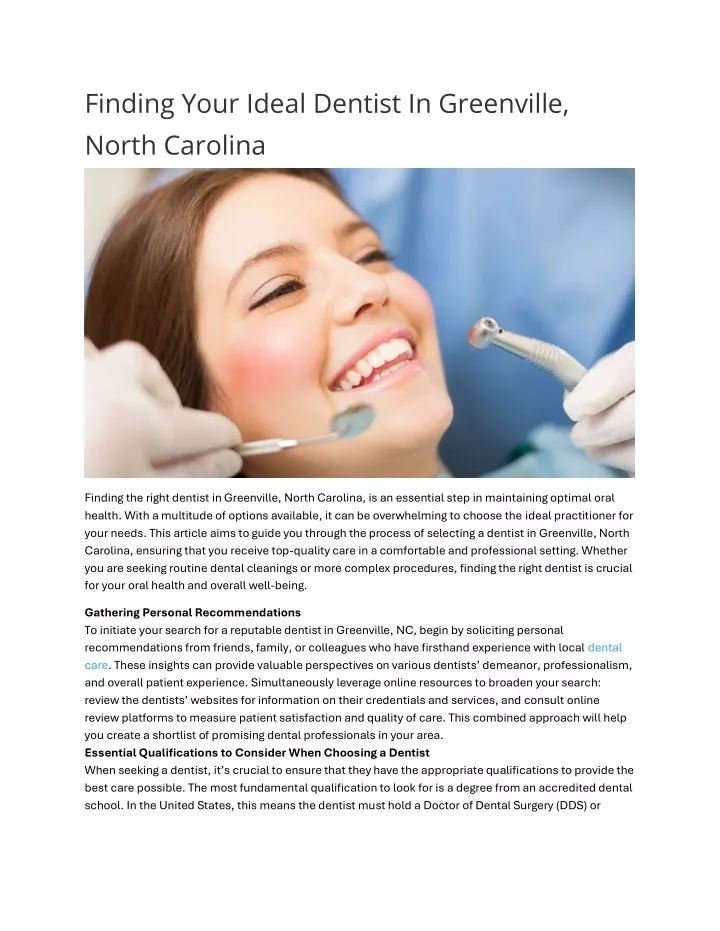 finding your ideal dentist in greenville north