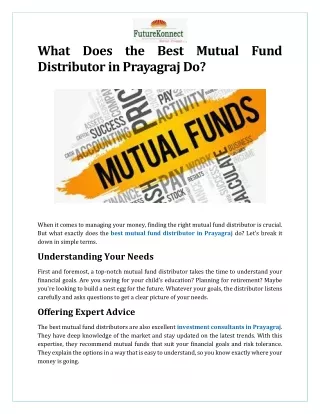 What Does the Best Mutual Fund Distributor in Prayagraj Do