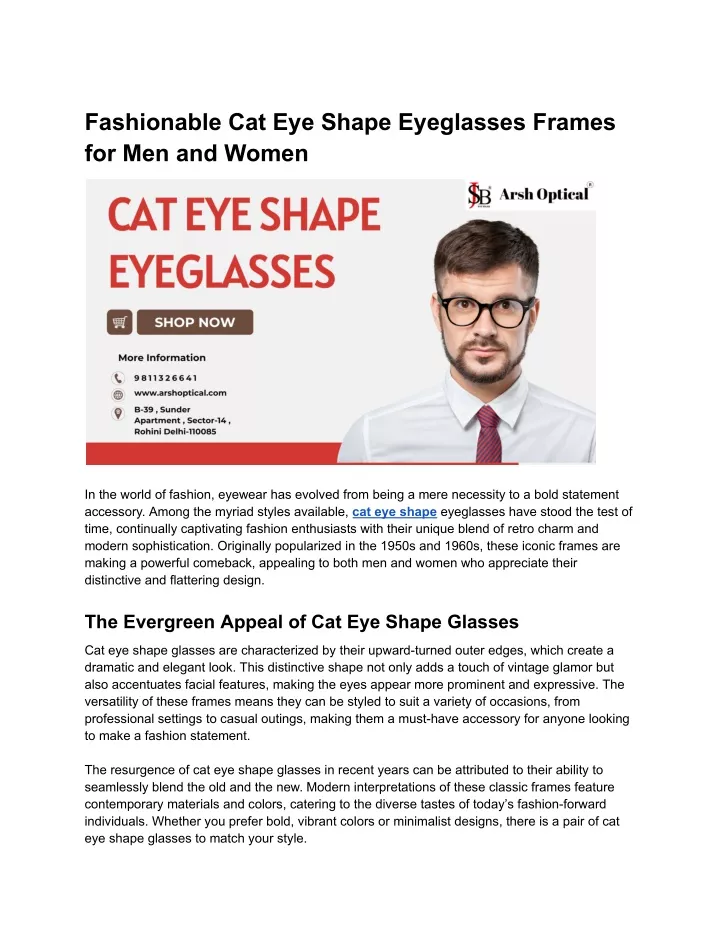 fashionable cat eye shape eyeglasses frames